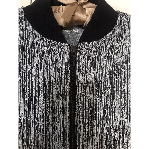 $110 MANDUKA Bomber Jacket Gray Dunes Jacquard Stretch Designer Coat Size M - Picture 3 of 8